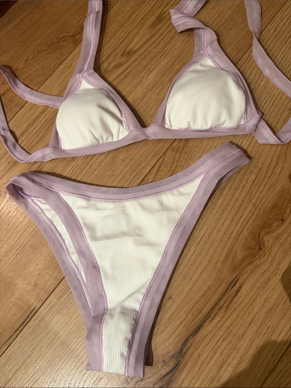 White & Lavender Ribbed Bikini Set from Europe